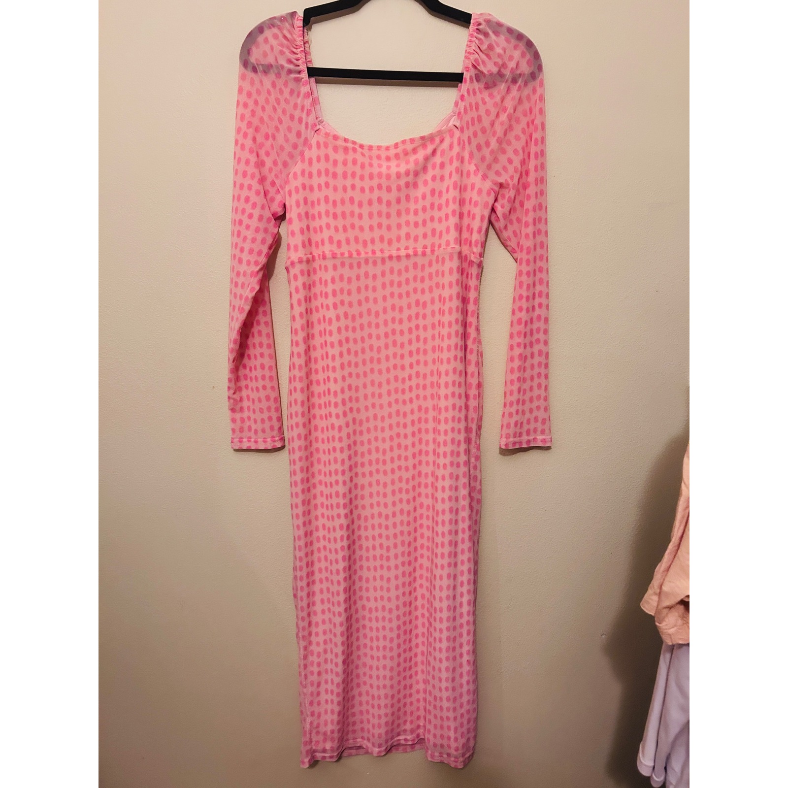 House Of Aama Target Midi Dress Womens M Pink Nwt Mesh Polka Dot Long Sleeve — image 8 of 8
